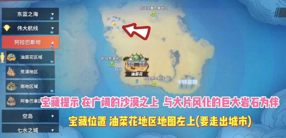 热血航线阿拉巴斯坦油菜花宝藏的隐藏地点全攻略