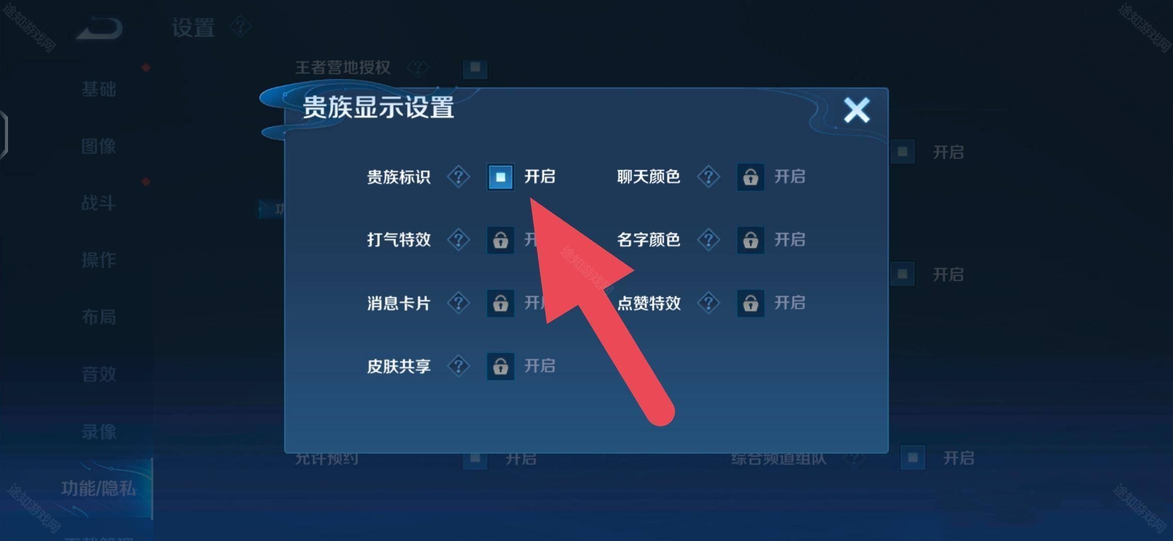 王者荣耀怎么把贵族标志给隐藏了